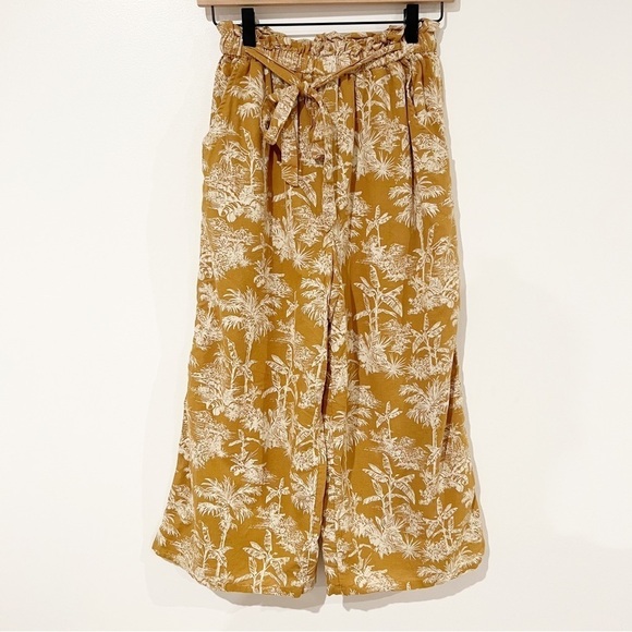 American Eagle Tropical Cotton/Linen Hawaiian Wide Leg Crop Paperbag Waist Pants - Picture 1 of 9